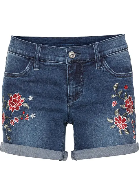 Jeans-Shorts Mid Waist, Stickerei in blau von vorne - bonprix