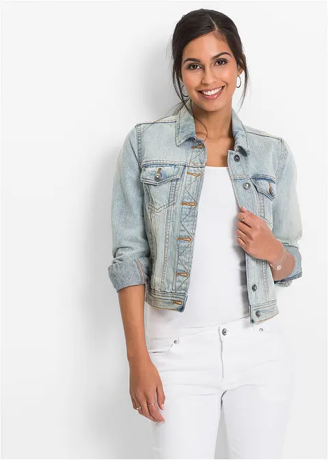 Jeansjacke in blau von vorne (im Anschnitt) - bonprix