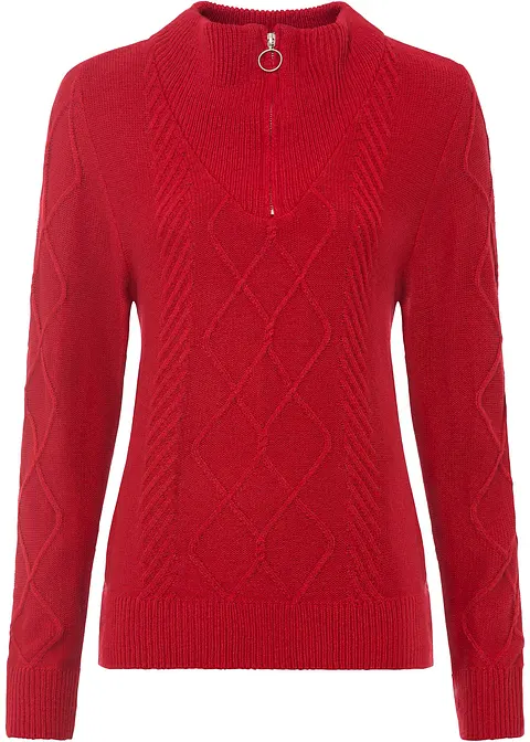 Troyer Pullover mit Zopfmuster in rot von vorne - bonprix