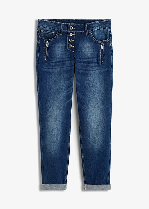 Boyfriend Jeans Mid Waist, stretch in blau von vorne - bonprix