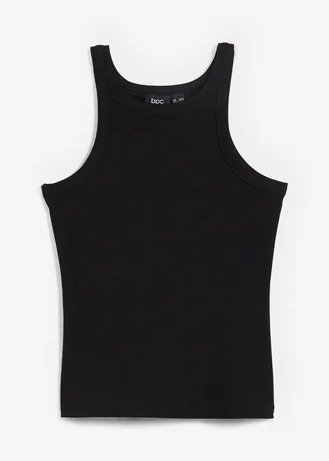 Geripptes Tanktop mit Bio-Baumwolle in schwarz von vorne - bonprix