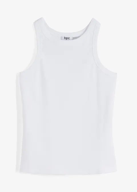 Geripptes Tanktop mit Bio-Baumwolle in weiß von vorne - bonprix