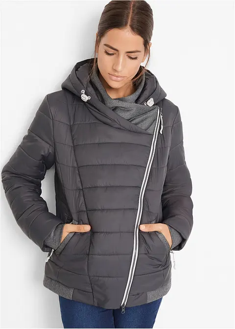 Outdoor-Steppjacke in grau von vorne (im Anschnitt) - bonprix