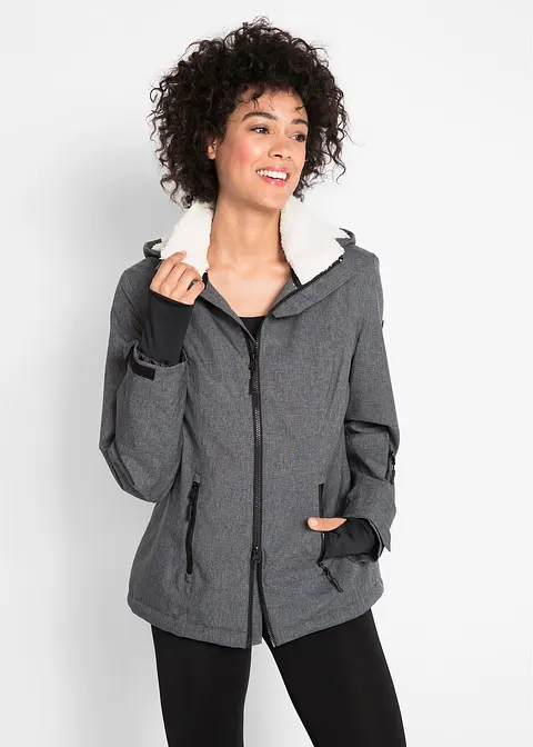 Outdoor-Funktions-Jacke mit Teddyfleece, wasserdicht in grau von vorne (im Anschnitt) - bonprix