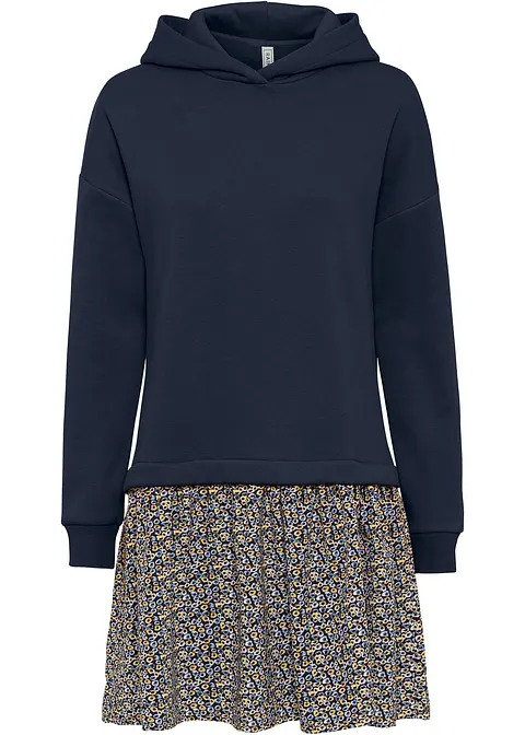 Sweatkleid in 2-in-1 Optik in blau von vorne - bonprix