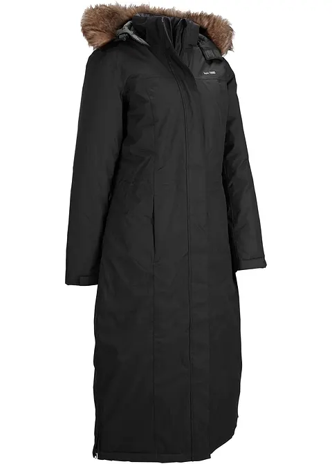 wasserdichter Outdoor-Mantel mit Fellimitat in schwarz von vorne - bonprix