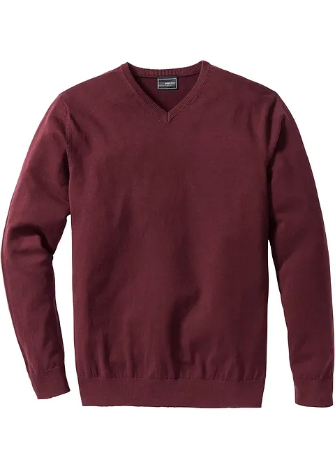 Feinstrickpullover mit V-Ausschnitt in rot von vorne - bonprix