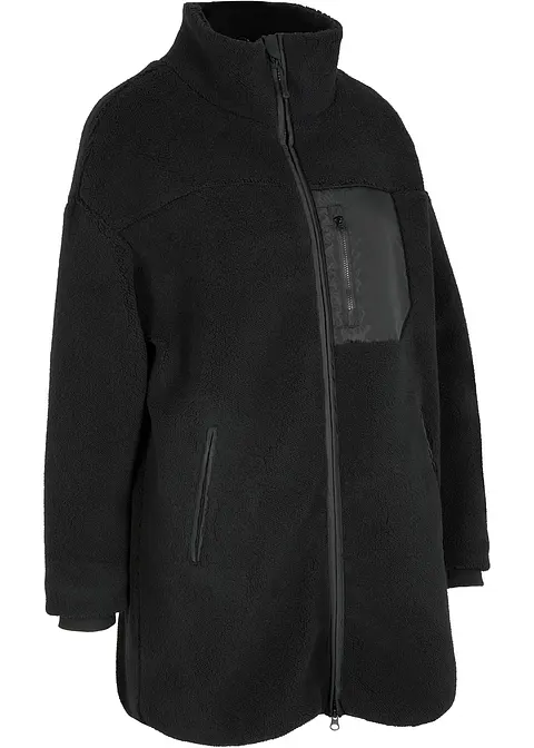 Teddy-Fleece Jacke in schwarz von vorne - bonprix