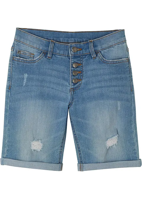 Stretch-Jeans-Shorts Mid Waist in blau von vorne - bonprix