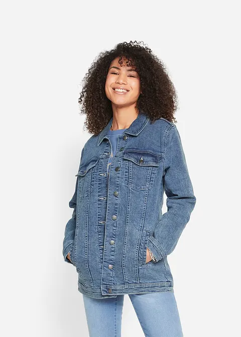 Stretch-Jeansjacke, Boyfriend in blau von vorne (im Anschnitt) - bonprix