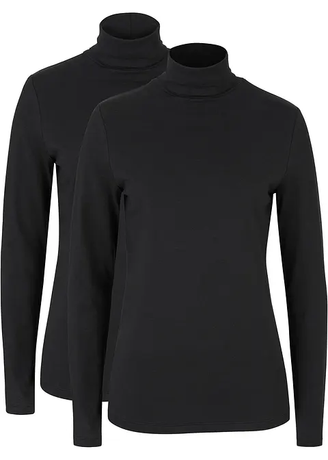 Langarmshirt mit reiner Bio-Baumwolle (2er Pack) in schwarz von vorne - bonprix