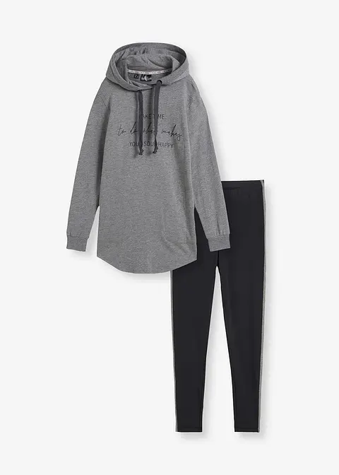 Jogginganzug mit Long-Sweatshirt und Leggings (2-teilig) in grau von vorne - bonprix
