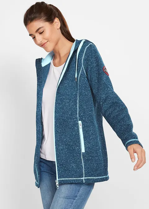 Strick-Fleecejacke in blau von vorne (im Anschnitt) - bonprix