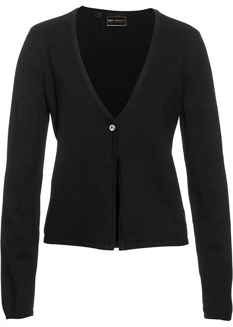 Schlichte Feinstrickjacke in schwarz von vorne - bonprix