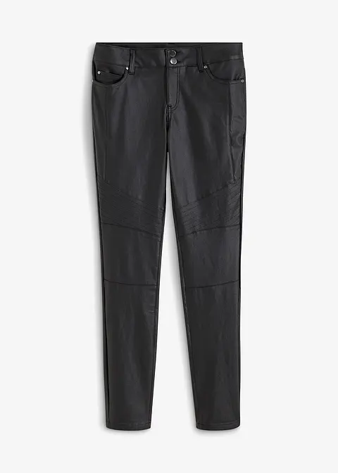 Lederimitat-Hose mit Biker-Details in schwarz von vorne - bonprix