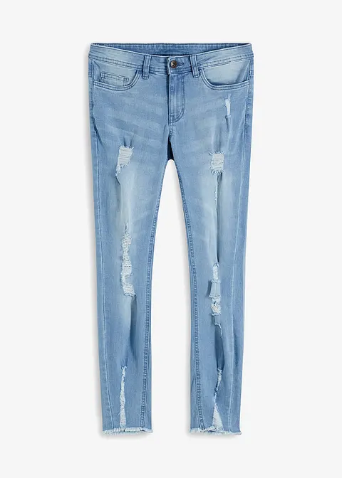 Super Skinny-Jeans verkürzt mit Destroy in blau von vorne - bonprix