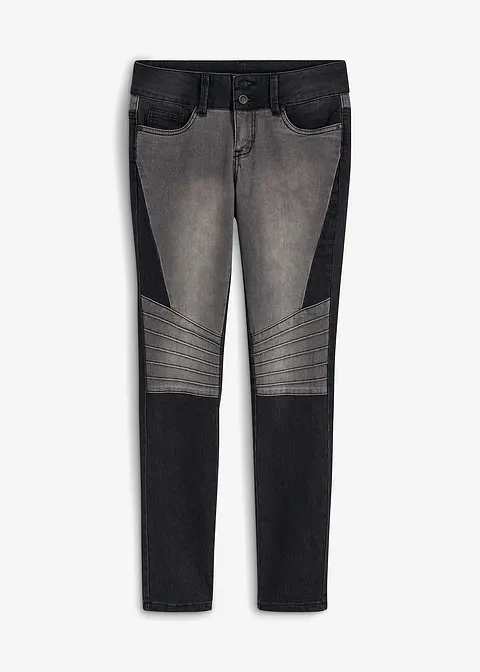 Zweifarbige Skinny Jeans mit Teilungsnähten in schwarz von vorne - bonprix