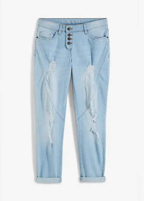 Boyfriend Jeans Mid Waist, rec. Polyester in blau von vorne - bonprix