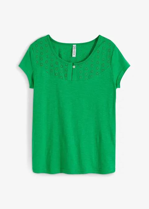Shirt mit Lochmuster in grün von vorne - bonprix