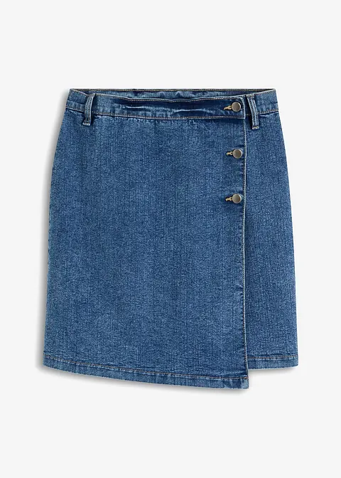 Jeansrock Mid Waist, gewickelt in blau von vorne - bonprix