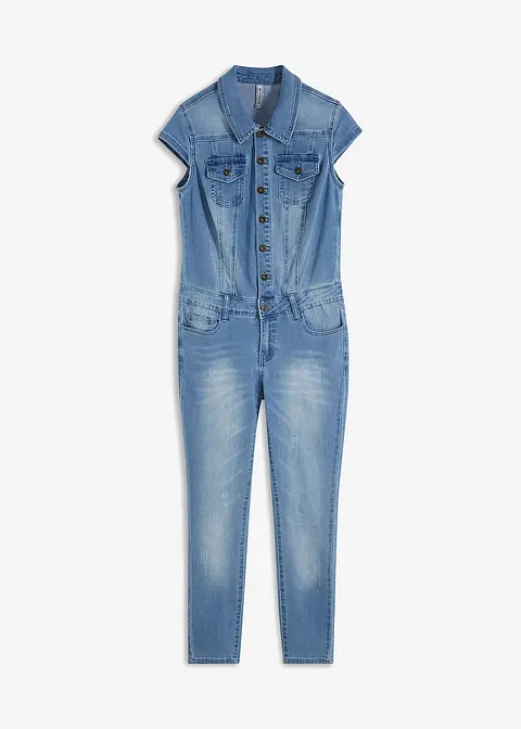 Jeans-Jumpsuit mit Knöpfen in blau von vorne - RAINBOW