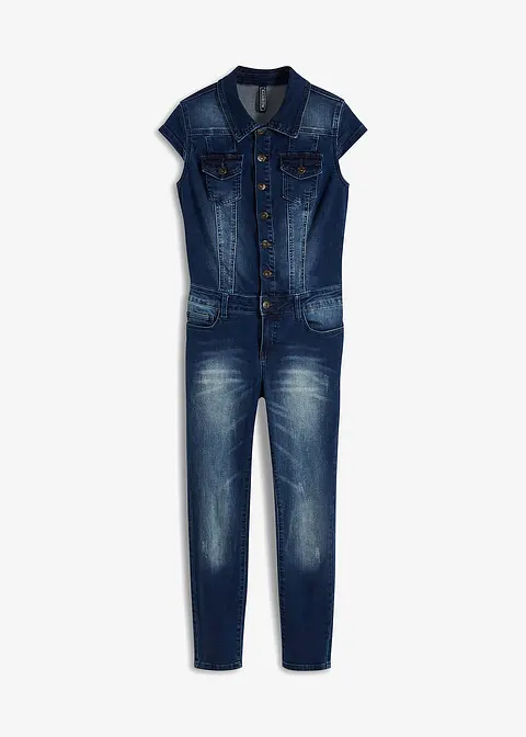 Jeans-Jumpsuit mit Knöpfen in blau von vorne - RAINBOW