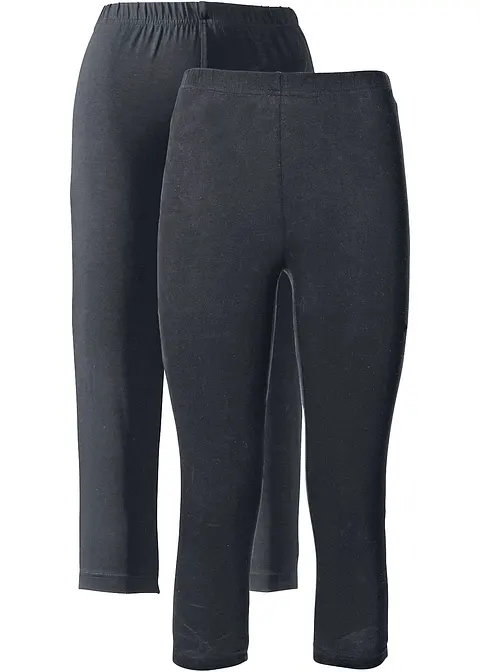 Schmal geschnittene Capri-Leggings (2er Pack) in schwarz - bonprix