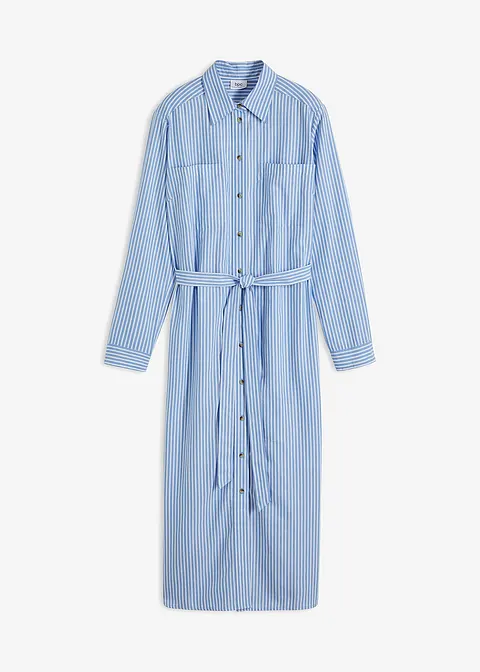 Gestreiftes Blusenkleid mit Bindeband in blau von vorne - bonprix