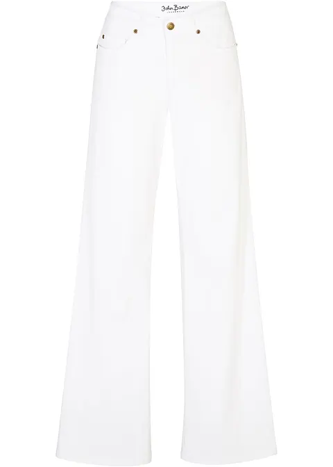 Wide-Leg-Jeans Mid Waist in weiß von vorne - bonprix