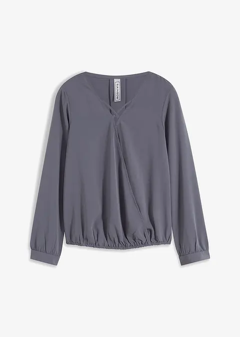 Bluse mit Wickeloptik in blau von vorne - bonprix