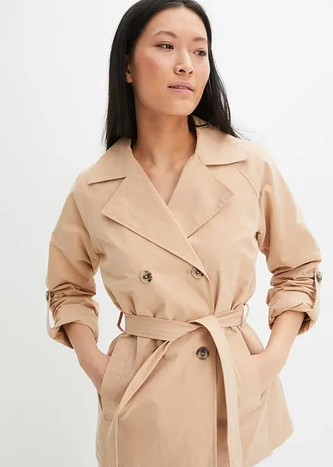 kurzer Trenchcoat in beige von vorne (Totalaufnahme) - bonprix