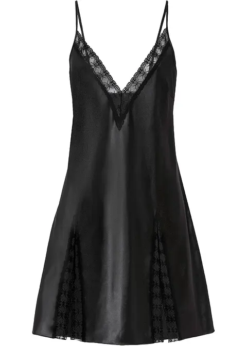 Satin Negligé in schwarz von vorne - VENUS