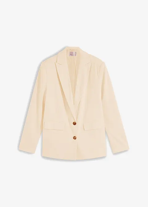 Lässiger Blazer mit recyceltem Polyester in beige von vorne - bonprix