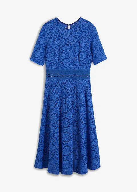 Midikleid aus Spitze mit Häkeleinsatz in blau von vorne - bonprix