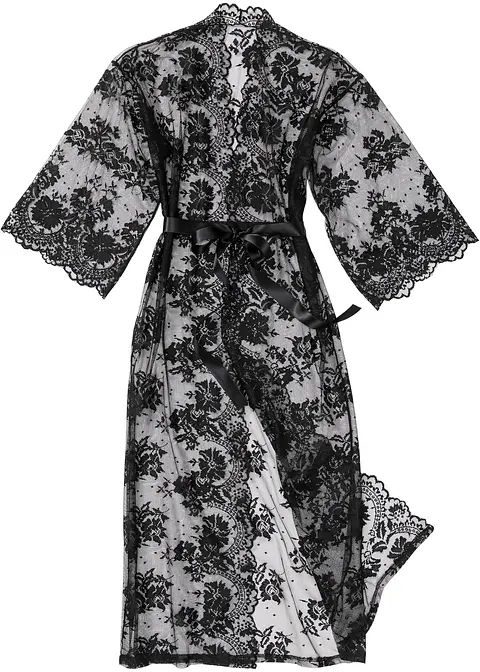 Langer Kimono in schwarz von vorne - VENUS