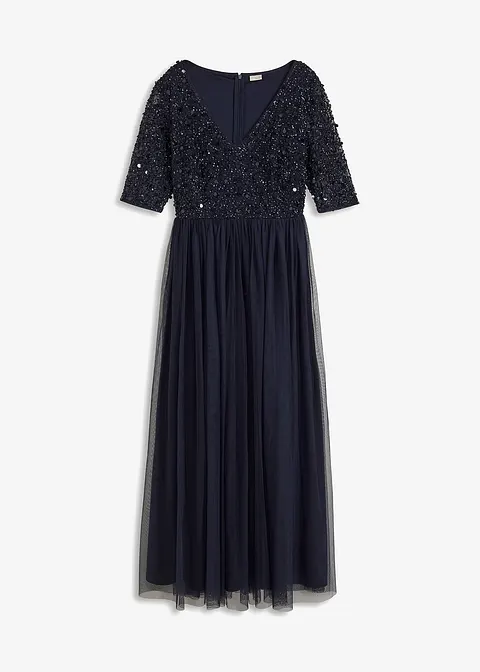 Abendkleid mit Pailletten in blau von vorne - bonprix