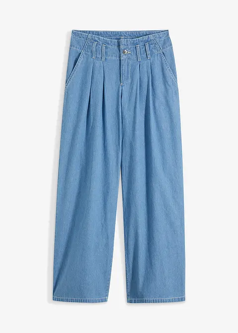 Wide-Leg-Jeans, Low Waist in blau von vorne - bonprix