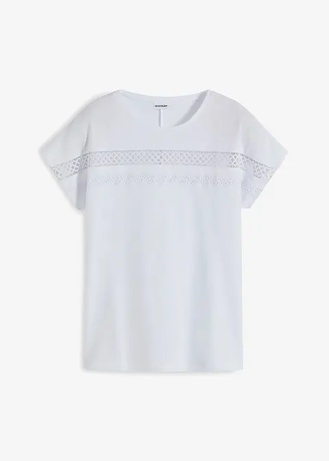 Shirt mit Spitze in weiß von vorne - bonprix