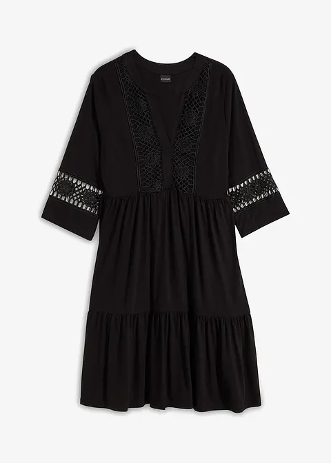 Tunika-Kleid mit Spitze in schwarz von vorne - bonprix