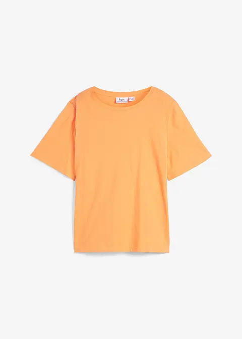 Bio-Baumwoll-T-Shirt mit platziertem Druck, kurzarm in orange von vorne - bpc bonprix collection