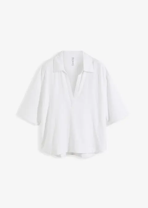 Bluse aus kühlendem Leinen-Viskose-Mix in weiß von vorne - bonprix