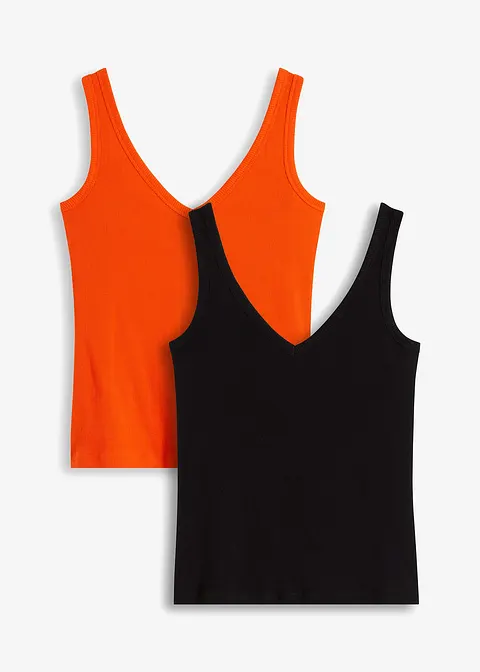 Ripp-Top (2er Pack) in orange von vorne - bonprix