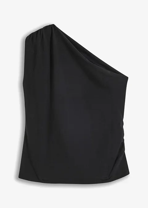 Asymmetrisches Top in schwarz von vorne - BODYFLIRT