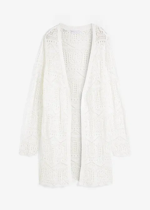 Ajour Longstrickjacke in weiß von vorne - bonprix
