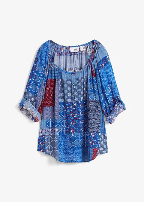 Tunikabluse, Crincle, Langarm in blau von vorne - bonprix