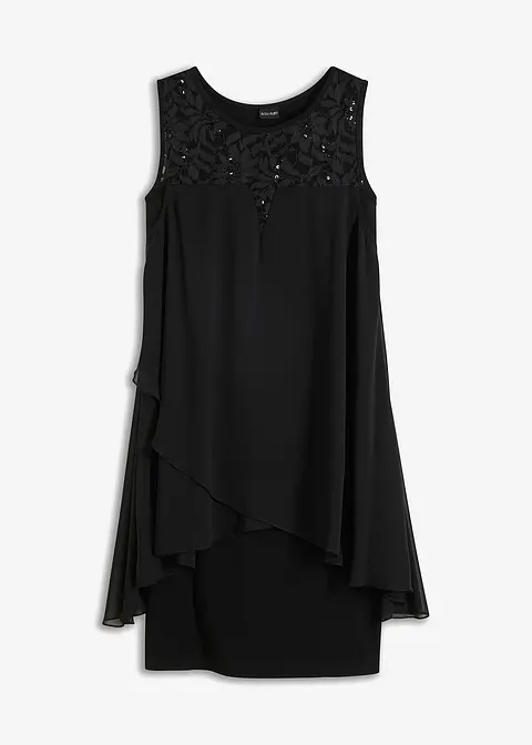 Jerseykleid mit Chiffon in schwarz von vorne - bonprix