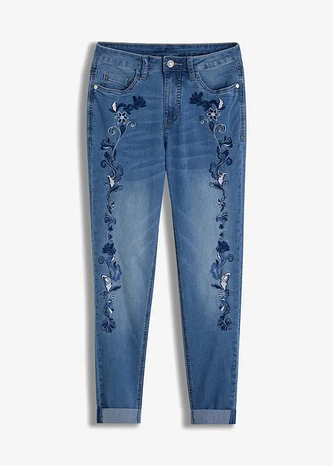 Slim-Fit-Jeans, Mid Waist, cropped in blau von vorne - bonprix