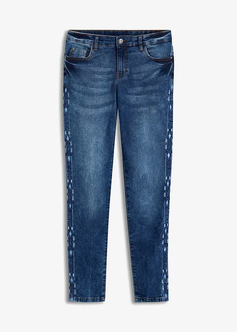 Skinny-Jeans Mid Waist, Stretch in blau von vorne - bonprix