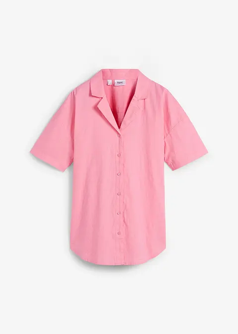 Lockere Oversize-Bluse aus leichtem Leinen-Mix in rosa von vorne - bonprix