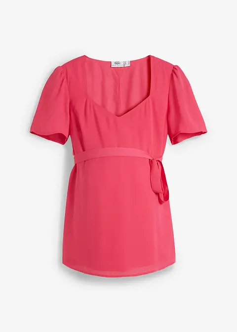 Umstandsbluse mit Bindeband in pink von vorne - bpc bonprix collection